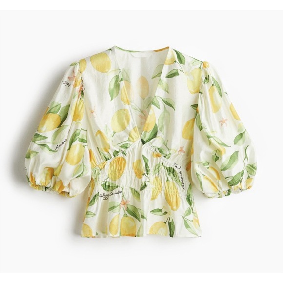H&M Tops - H&M Lemon Floral V Neck Top Cropped  Women's Size Small